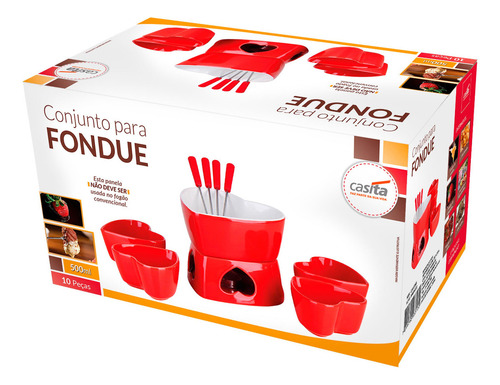 Conjunto Para Fondue 10 Peças Coração 500ml Cerâmica - Já