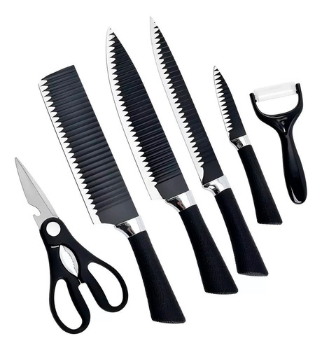 Conjunto jogo facas inox com descascador e tesoura 6 peças Bellator