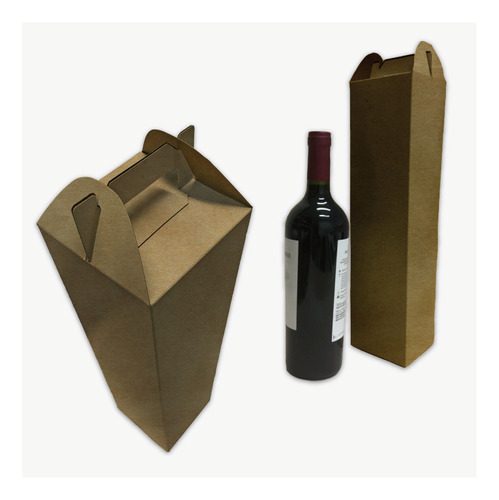 Cajas Para 1 Botella Con Manija Resistentes Kraft Pack X 100