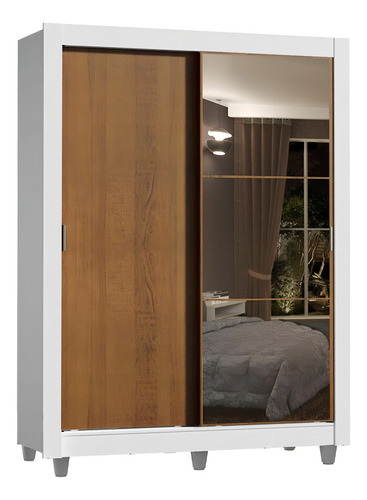 Ropero Closet Madesa Dallas Plus 1 Espejo Con Pies Bm 01 Color Blanco/marrón