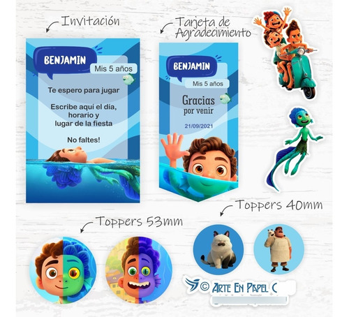 Imagen 2 de 4 de Luca Pelicula Kit Imprimible Cumpleaños Texto Editable