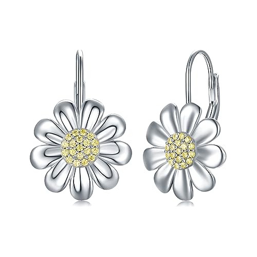 Pendientes De Girasol De Plata De Ley 925 Para Mujer, Circon