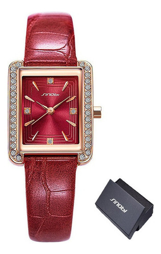 Reloj De Cuarzo Sinobi 9847 Cuadrado De Cuero Para Mujer