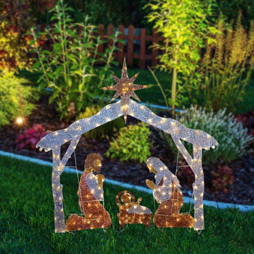 Estatua De Adorno Navideño De Hierro Con Luz Led Para