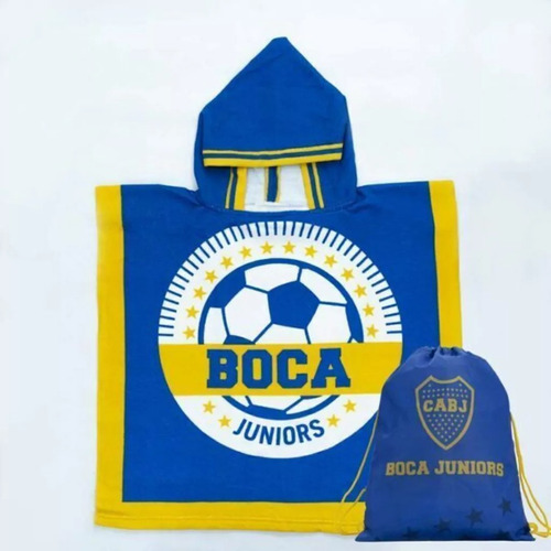 Poncho Toalla + Bolso Boca Juniors Pelota Licencia Oficial