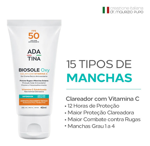 Protetor Solar 12hs Clareador Com Vitamina C E Niacinamida Biosole Oxy Fps 50