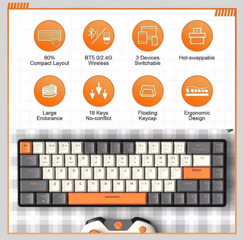 Teclado Mecânico Sem Fio Ziyoulang K68 Switch Red