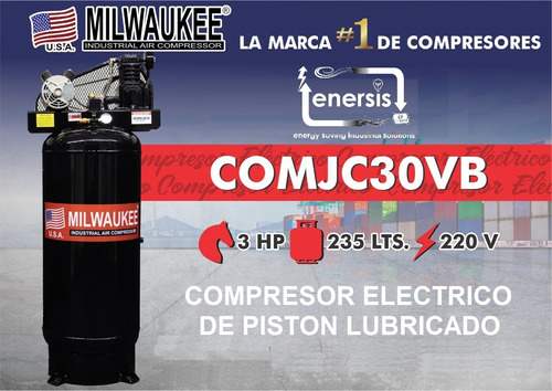 Compresor De Piston Lubricado Milwaukee Comjc30vb De 3hp