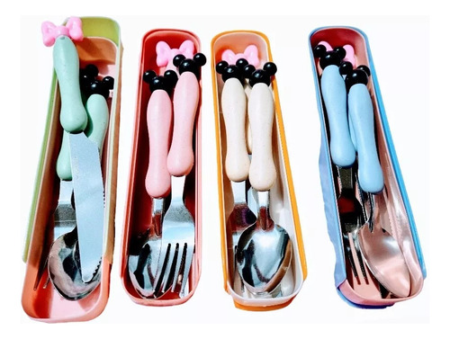 12 Set Estuche Cubiertos Niños Cuchara Tenedor Minnie Mickey
