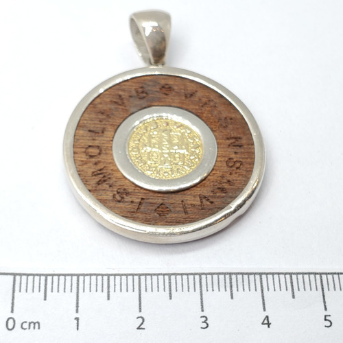 Imagen 6 de 7 de Dije Plata Y Oro San Benito Con Madera 35mm