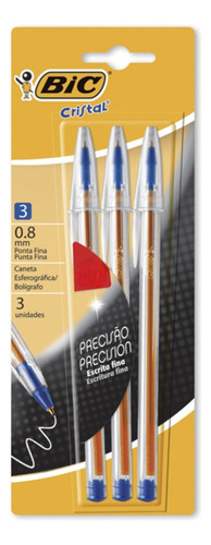 Bic 27305 Bolígrafo Cristal Azul 0.08mm. X3