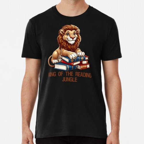 Remera Cute Cartoon Lion On Stack Of Books  Algodon Premium