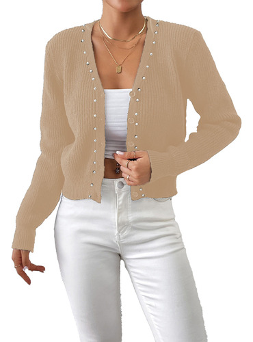 Chaqueta Tipo Suéter Con Cuello En V Para Mujer, Corta, Colo