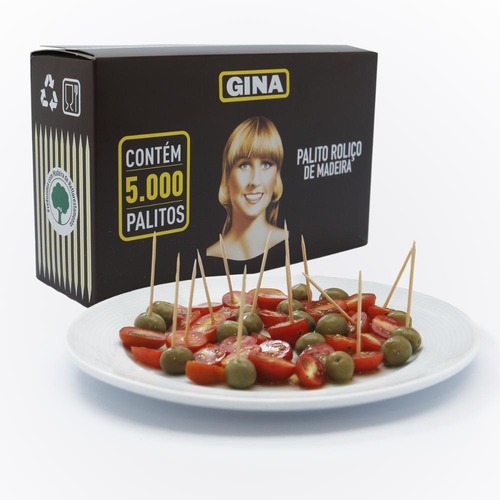 Palito De Dente De Madeira Gina Porções E Festas De 25000 Un