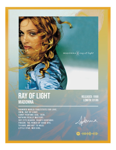 Cuadro Madonna Ray Of Light Album Music Firma C/marco 40x30