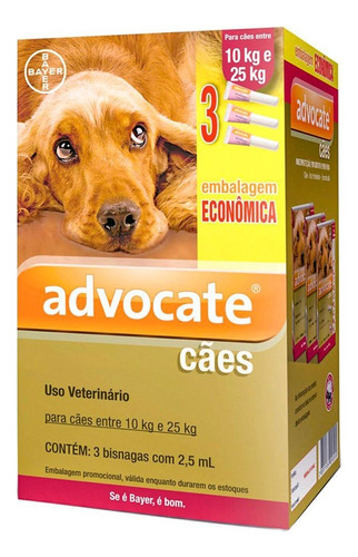 Anti Pulgas Advocate Cães Entre 10 A 25 Kg C 3 Pipetas Bayer