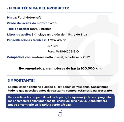Kit Aceite Motorcraft Sintético 5w30 Ford Ecosport X 5 Lts.