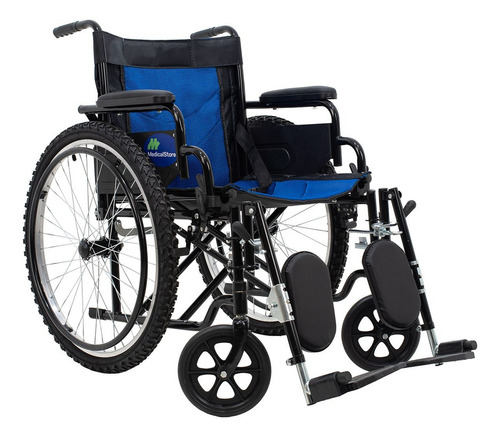 Silla Plegable De Ruedas Neumática Elevapiernas Color Azul