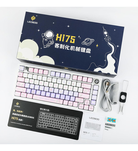 Teclado Mecanico Gamer Leobog Hi75 Wired Aluminio Blanco Blanco Rosa Inglés Internacional