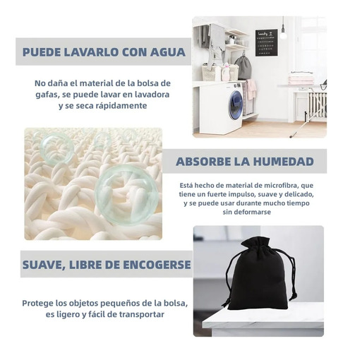Bolsa De Gafas Para Lentes De Microfibra De Tela, Funda Negr