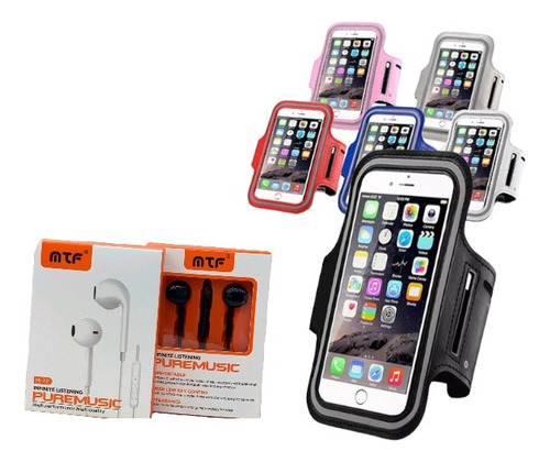 Set Porta Celular Brazalete Para Correr + Audifonos