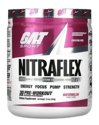 Gat Nitraflex Pre Workout 30serv Eleva Energía Y Test Sabor Sandía