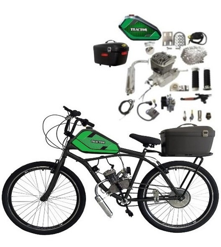 Bicicleta Motorizada Tanque 5litros Baú Kit&bike Desmontados Cor Verde Kawasaki
