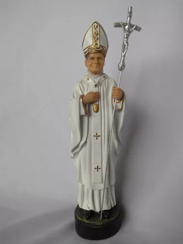 Imagem De Papa Joao Paulo Ii 22cm Em Resina Cor Pintura A Mão