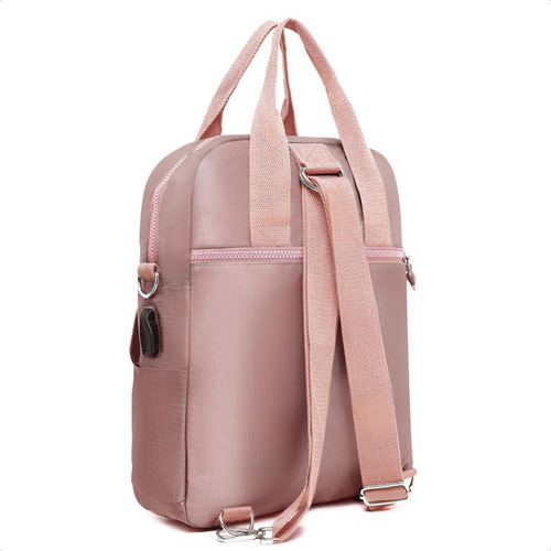 Bolsa Mochila Escolar 3 Em 1 Ótimo Acabamento C/ Usb Cor Rose Desenho Do Tecido Lisa