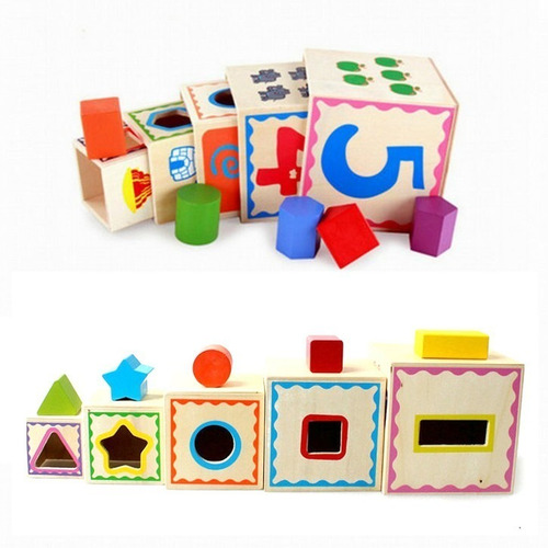 Imagen 3 de 10 de Torre Apilable De 5 Cubos De Madera Didáctico Montessori