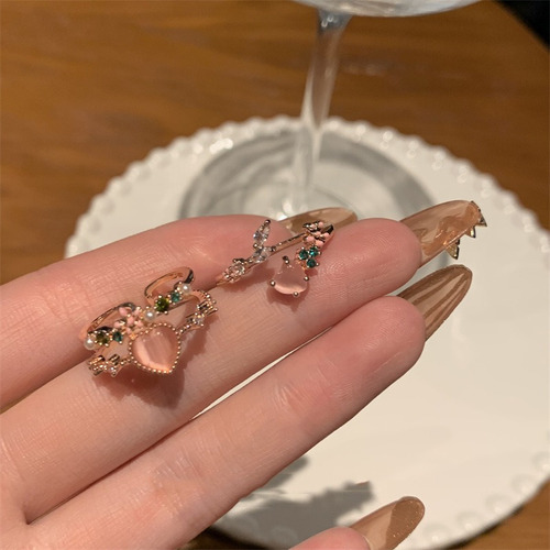Juego De Anillos En Forma De Corazón De Cristal Y2k, Anillos