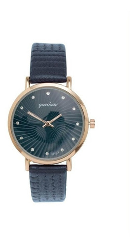 Relógio Feminino Redondo Analógico Marinho Com Strass