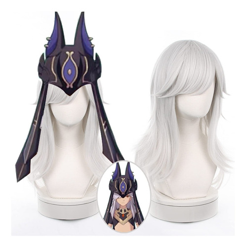 Genshin Impact Cyno Halloween Cosplay Peluca Largo Pelo 60cm