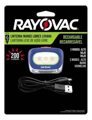 Linterna Minero Led Cabeza Rayovac Vincha Batería Recargable Color De La Luz Blanco Y Rojo