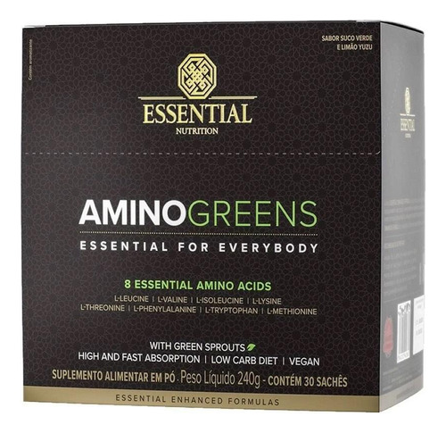 Aminoácidos Amino Greens Vegano 240g - 30 Sachês - Essential
