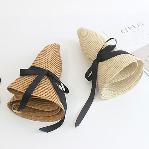 Sombrero De Playa Plegable Para Mujer, Sombrero De Paja Para