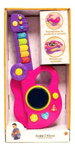 Guitarra Infantil Musical 3 En 1 Con Teclado 180° Rosa Chicle
