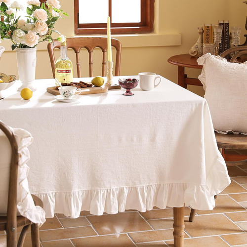 Mantel De Tela De Algodón, Lavable, Blanco