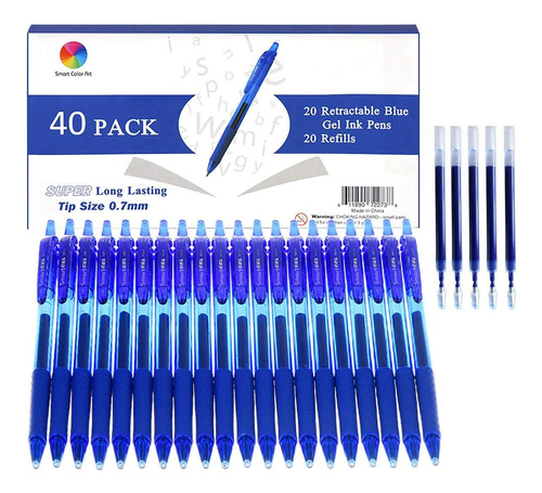 Paquete De 40 Bolígrafos De Gel Azules Retráctiles De...