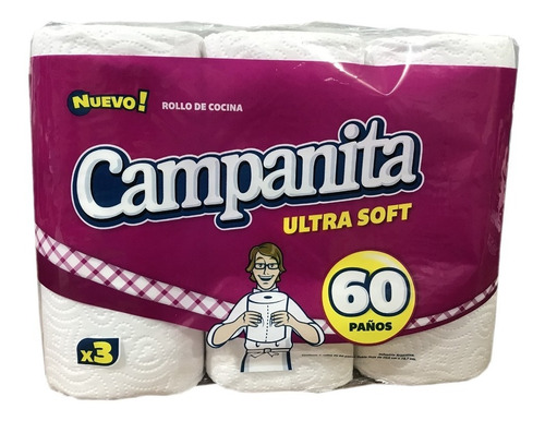 Rollos De Cocina Campanita 60 Paños Pack 3 Rollos Dh X 2 Un