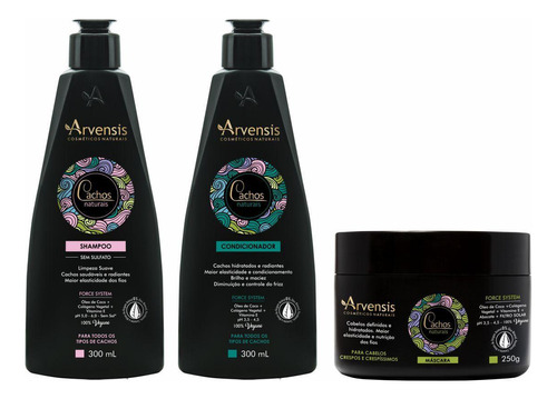 Kit Cacheados Arvensis (shampoo+cond.+máscara 250g)