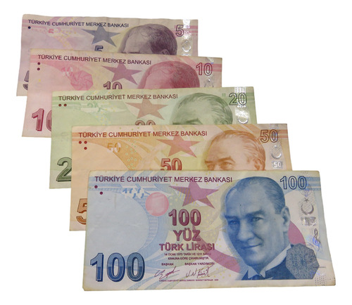 5 Billetes De Turquia Liras Turk Lirasi Lira Turca Set 