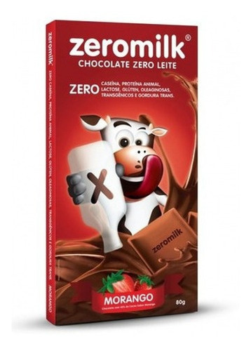 Chocolate Vegano Zeromilk Morango C/ 40% Cacau 80g Dp 6 Unid