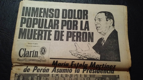 Diario Clarin - 2 De Julio 1974 * Muerte De Peron