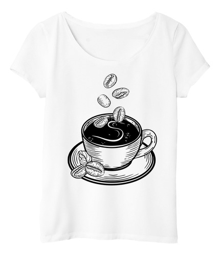 Remera Mujer Cafe Azucar Blanco Y Negro Granos Plato