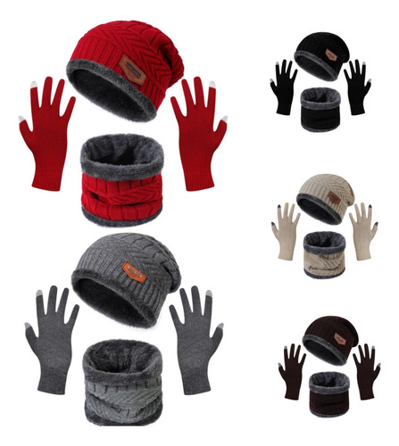 Juego De 2 Sombreros, Bufandas Y Guantes De Punto Unisex