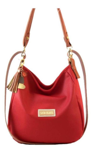 Cartera hobo Sixta Ugarte Nina diseño liso de cuero sintético  roja con correa de hombro marrón asas color marrón