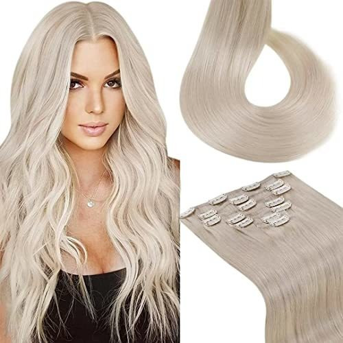 Laavoo Clip En Extensiones De Pelo Humano Platino 3qbtc