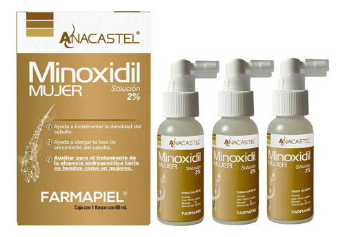 3 Piezas Minoxidil 2% Spray Anacastel Solución Crecimiento De Cabello Y Barba 60 Ml Mujeres Y Hombres De Piel Sensible Anticaída