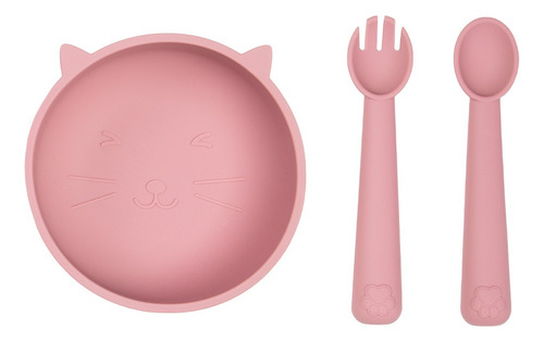 Set De Alimentación De Silicona Carestino Gatito Rosa Malva